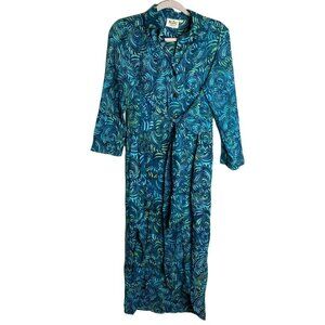 Go Fish Print Shirt Dress Attached‎ Tie Spring Beach Cruise Pockets Midi Small